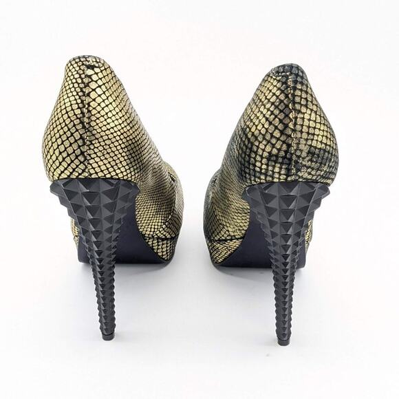 Rachel Rachel Roy Gold Black Kimi Scale Pattern Sculpted Studded Platform Size 8 - Picture 7 of 9